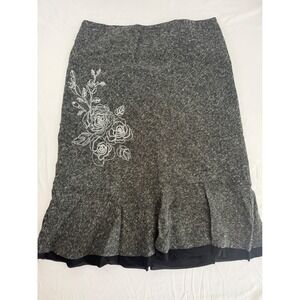 George Grey Tweed Floral Embroidered Ruffle Hem Midi Skirt Size 14 GL541009